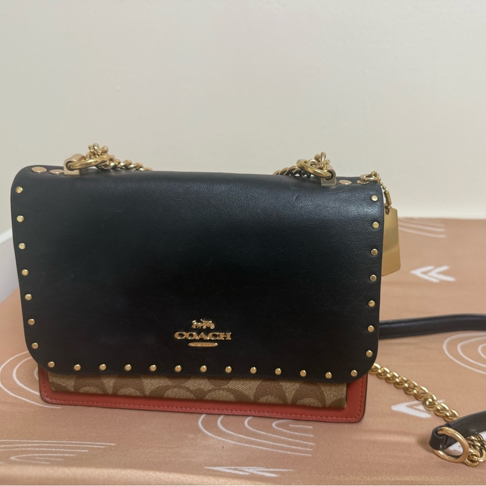 Coach Black and Brown Bag with Gold Chain